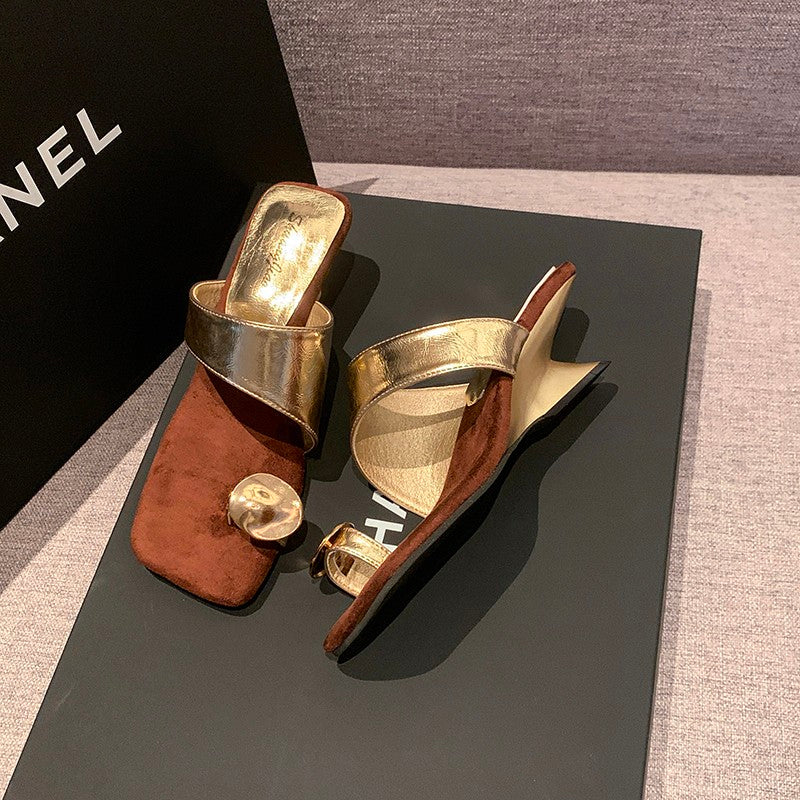 Women French Wedge Toe Loop Slide Sandals - Summer Style
