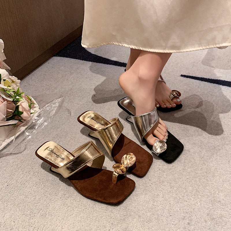Women French Wedge Toe Loop Slide Sandals - Summer Style