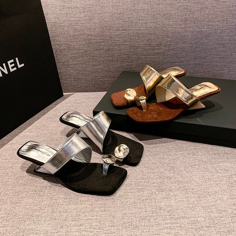 Women French Wedge Toe Loop Slide Sandals - Summer Style