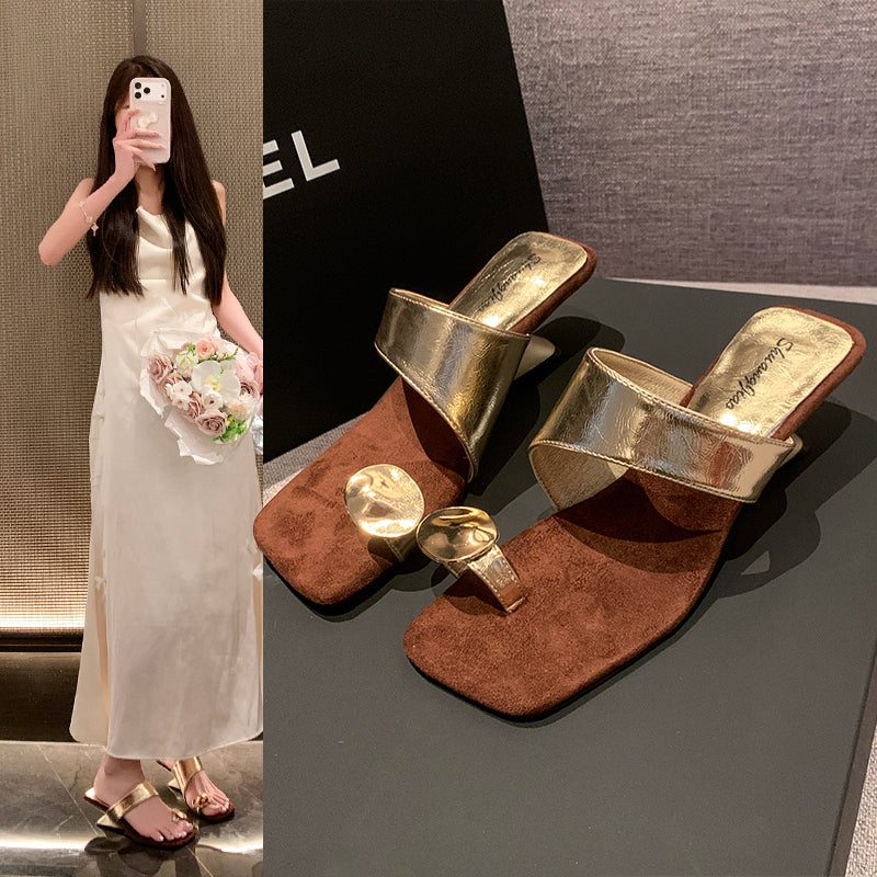 Women French Wedge Toe Loop Slide Sandals - Summer Style