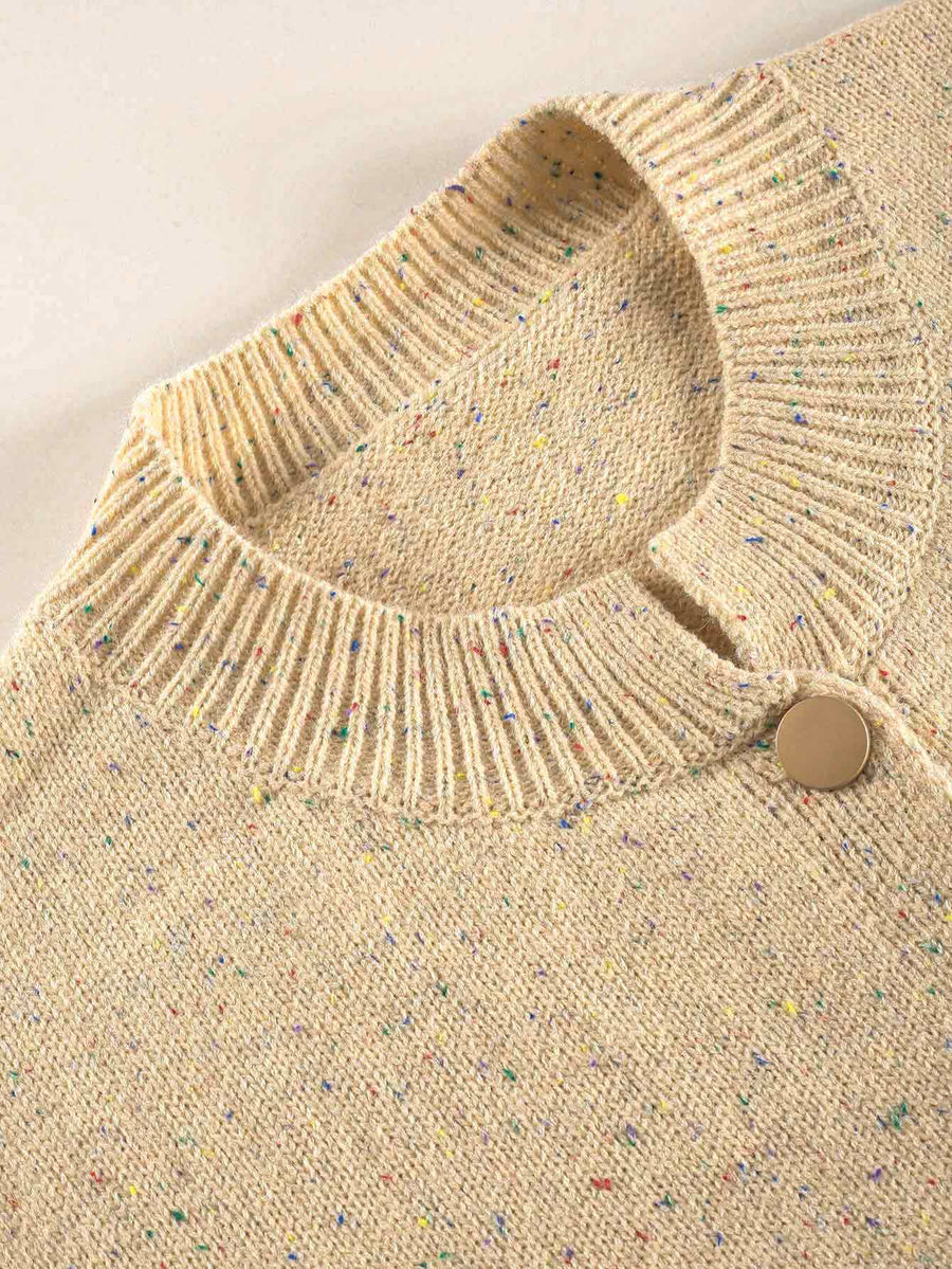 Women Vintage Speckled Knit Cardigan with Balloon Sleeves
