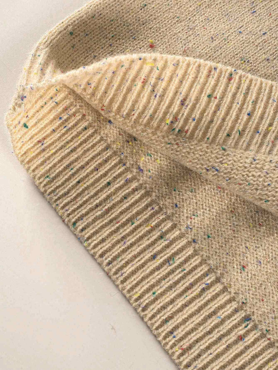 Women Vintage Speckled Knit Cardigan with Balloon Sleeves