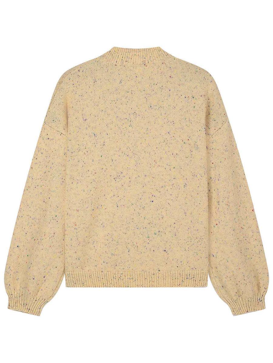 Women Vintage Speckled Knit Cardigan with Balloon Sleeves