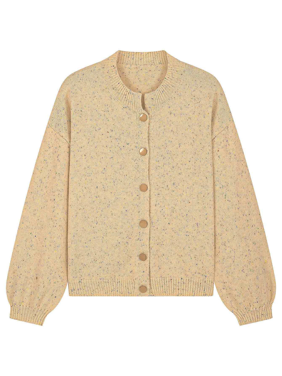 Women Vintage Speckled Knit Cardigan with Balloon Sleeves
