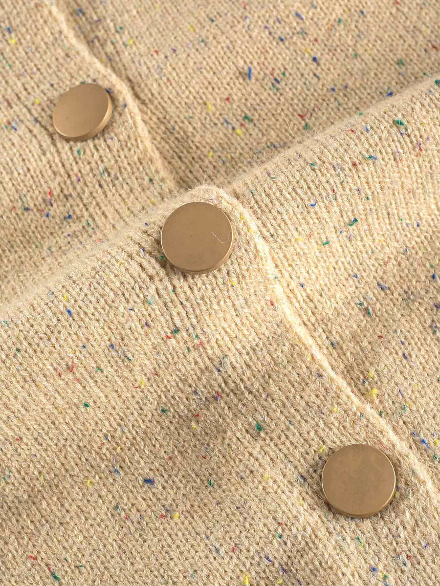 Women Vintage Speckled Knit Cardigan with Balloon Sleeves