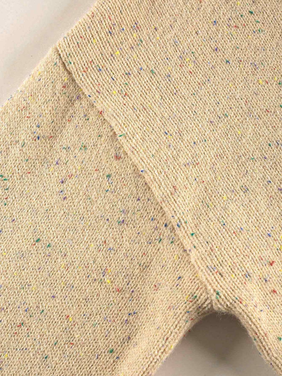 Women Vintage Speckled Knit Cardigan with Balloon Sleeves