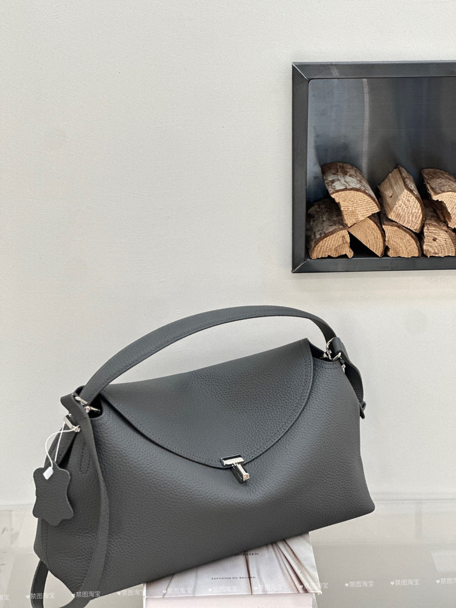 Genuine Leather Women's Handbag with T-shaped Lock