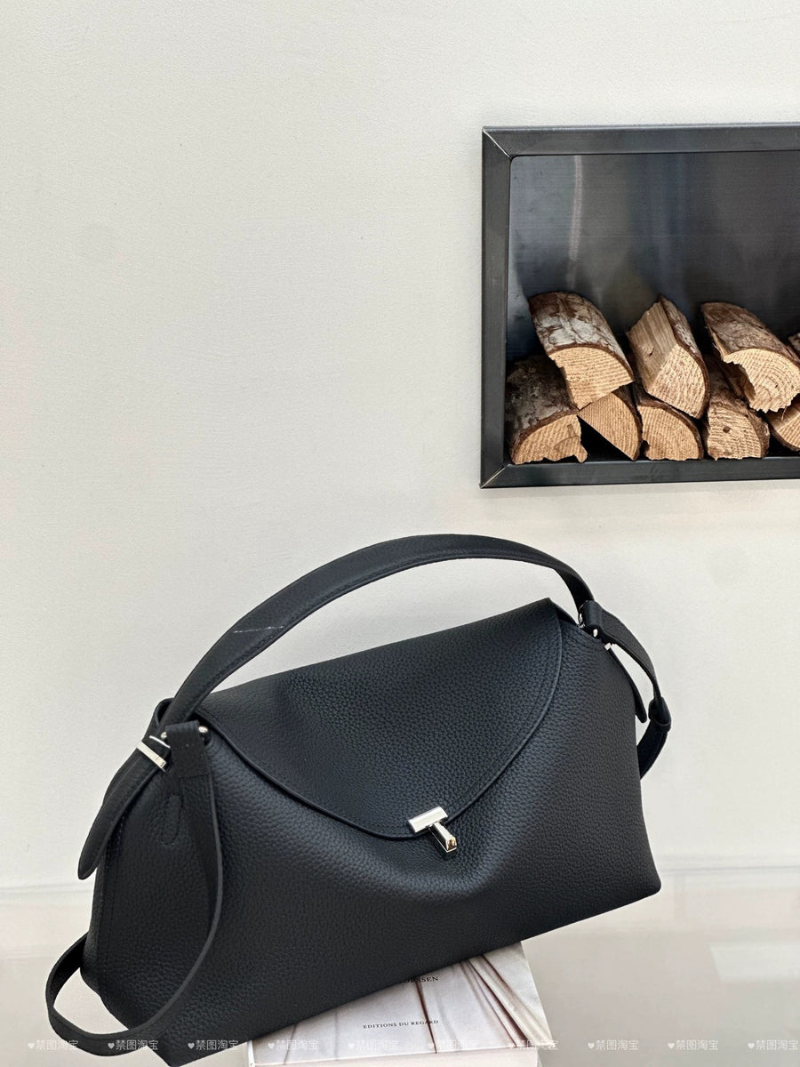 Genuine Leather Women's Handbag with T-shaped Lock