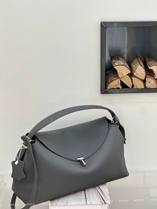 Genuine Leather Women's Handbag with T-shaped Lock
