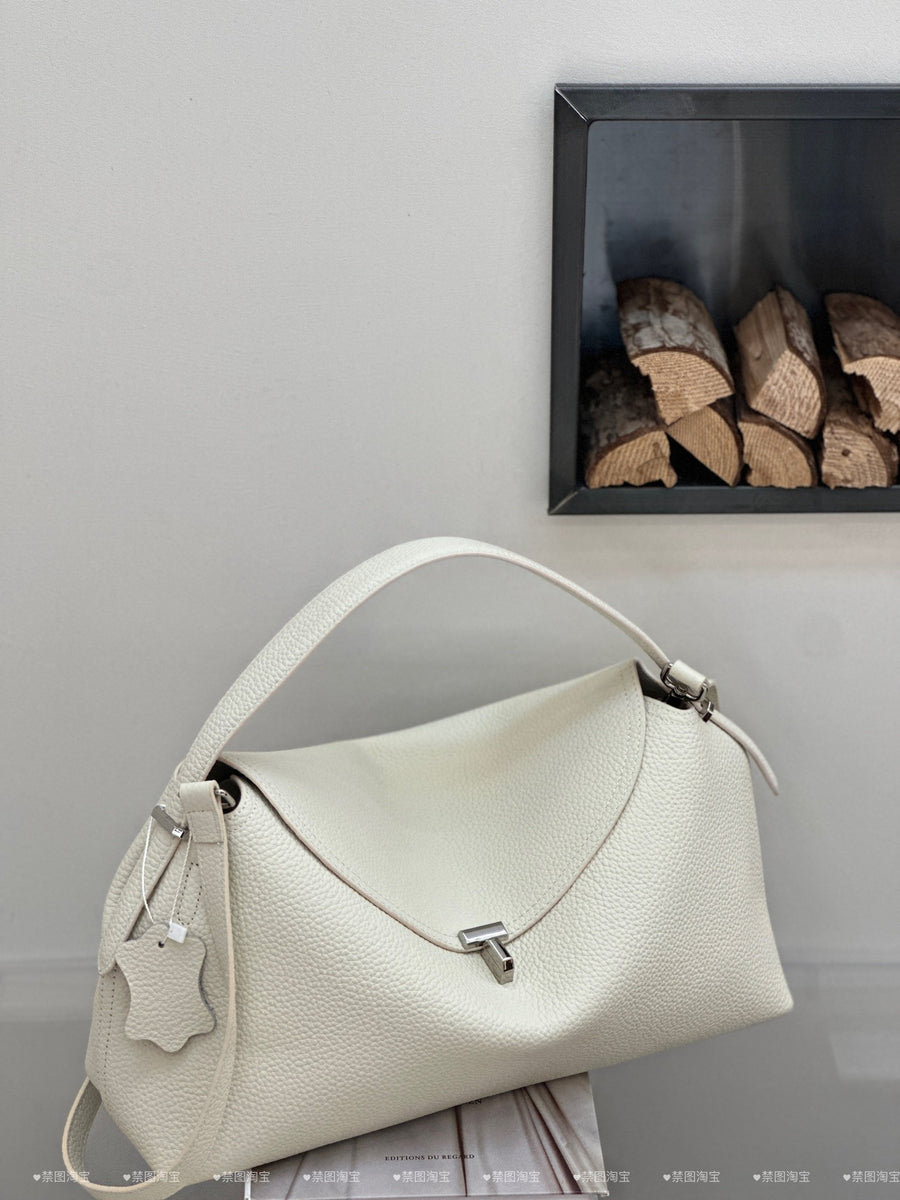 Genuine Leather Women's Handbag with T-shaped Lock