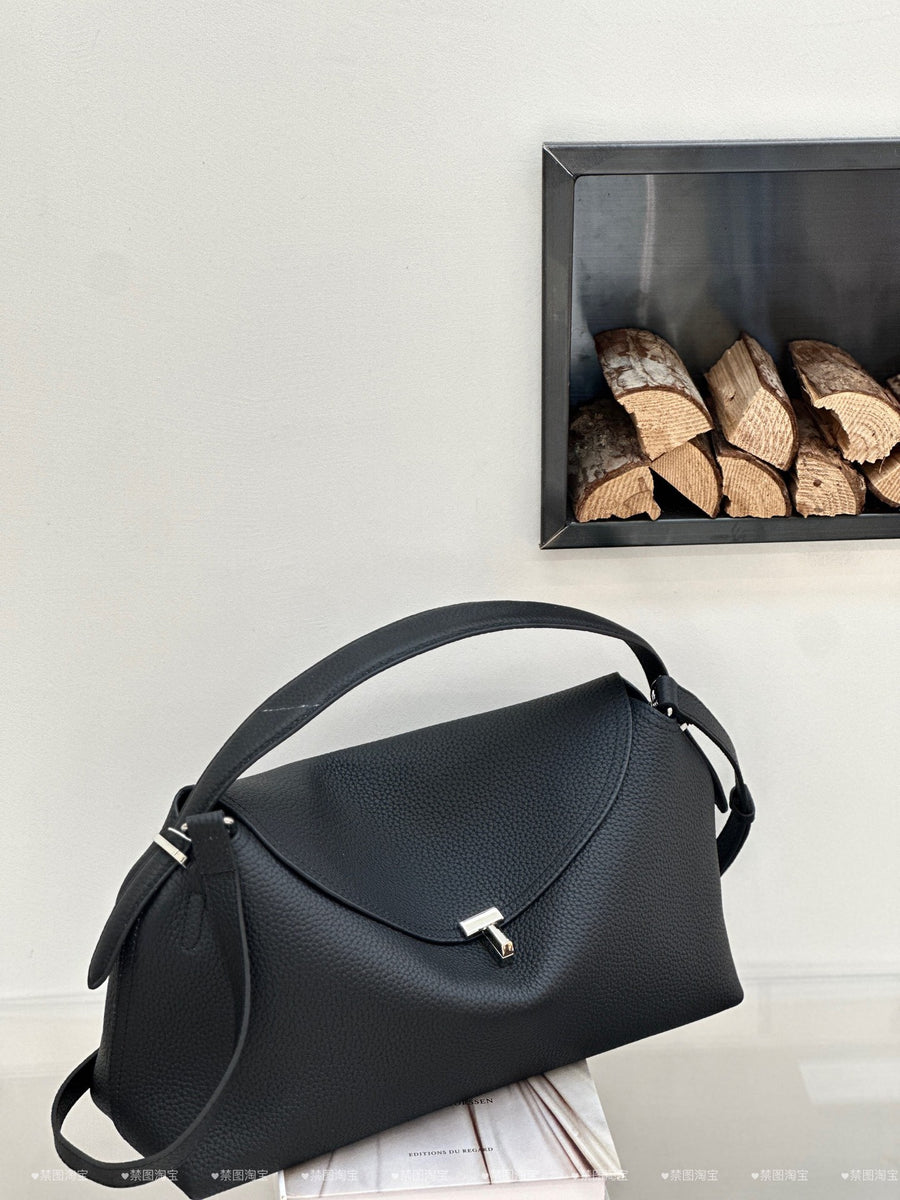 Genuine Leather Women's Handbag with T-shaped Lock