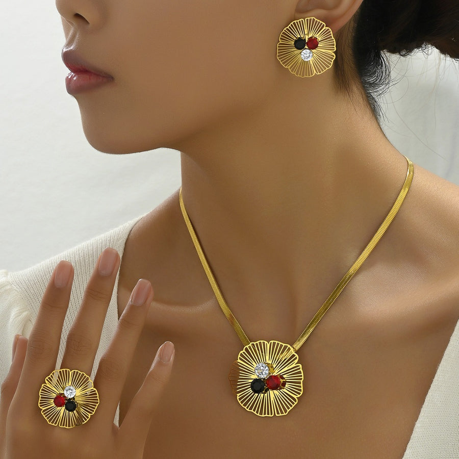 Light Luxury European American Jewelry Set with Floral Design
