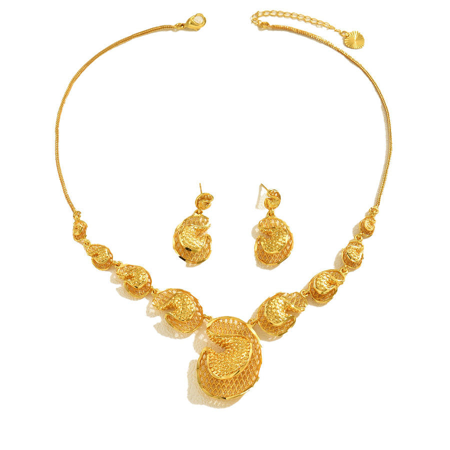 Elegant 2Pcs Jewelry Set: Gold Necklace & Earrings for Women