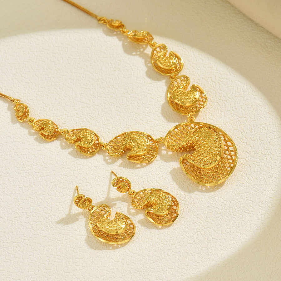 Elegant 2Pcs Jewelry Set: Gold Necklace & Earrings for Women