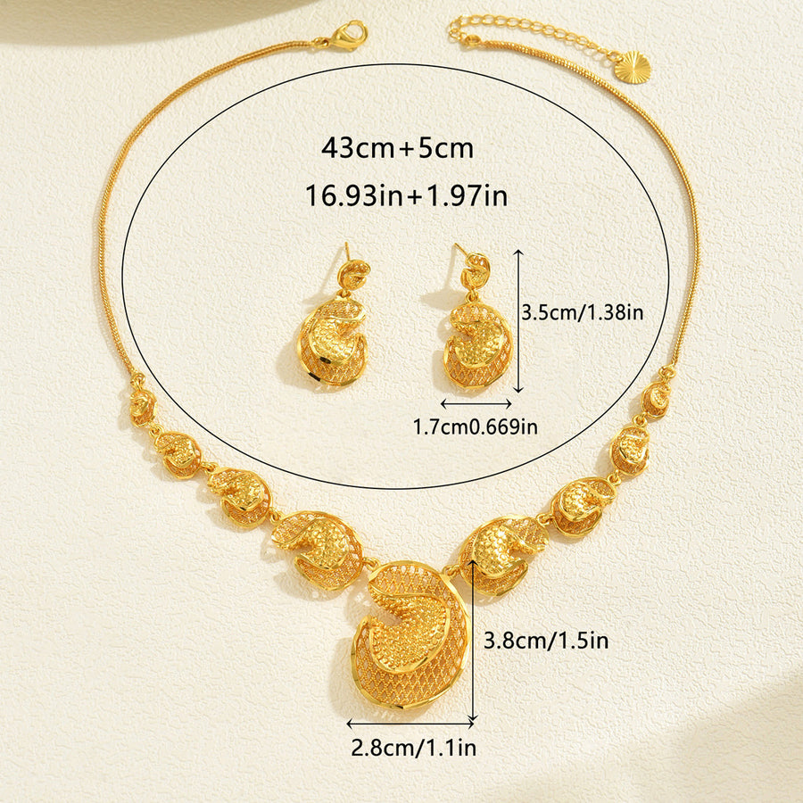 Elegant 2Pcs Jewelry Set: Gold Necklace & Earrings for Women