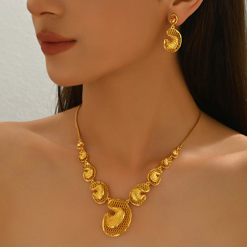 Elegant 2Pcs Jewelry Set: Gold Necklace & Earrings for Women