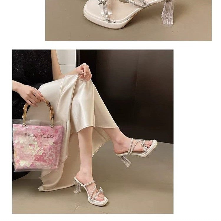 Gorgeous Women's Rhinestone High Heel Slide Sandals