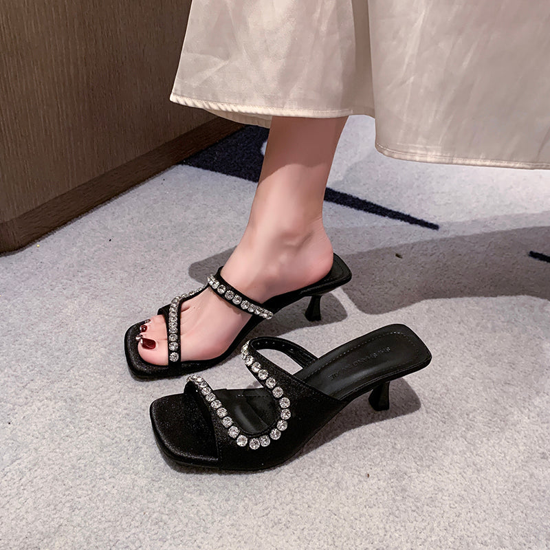 Women Open Toe High Heel Slide Mules - Summer Sandals