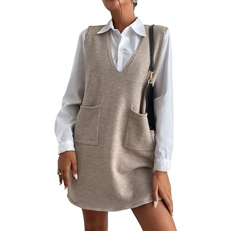 Korean Style Sleeveless Sweater Dress - Versatile & Chic