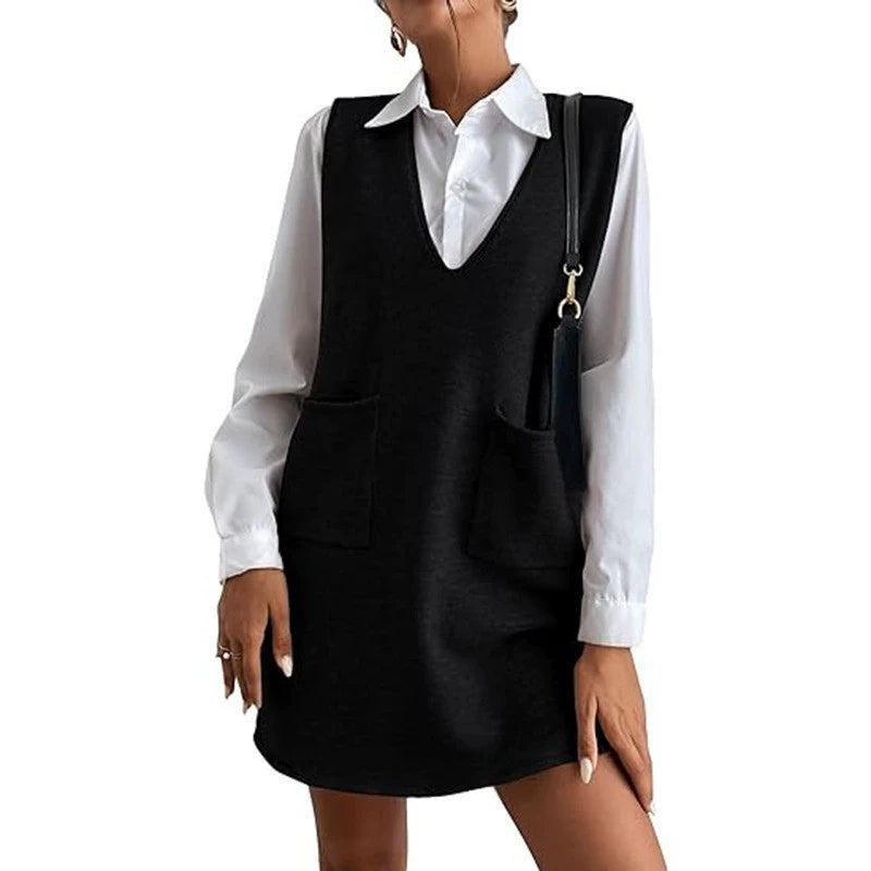 Korean Style Sleeveless Sweater Dress - Versatile & Chic