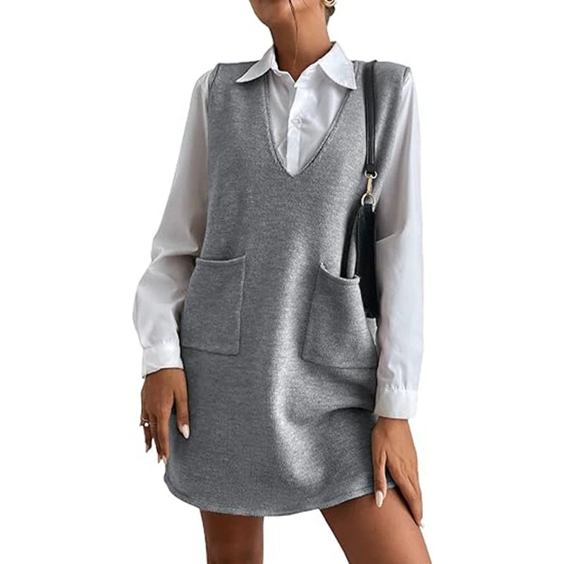 Korean Style Sleeveless Sweater Dress - Versatile & Chic