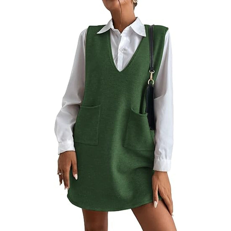Korean Style Sleeveless Sweater Dress - Versatile & Chic