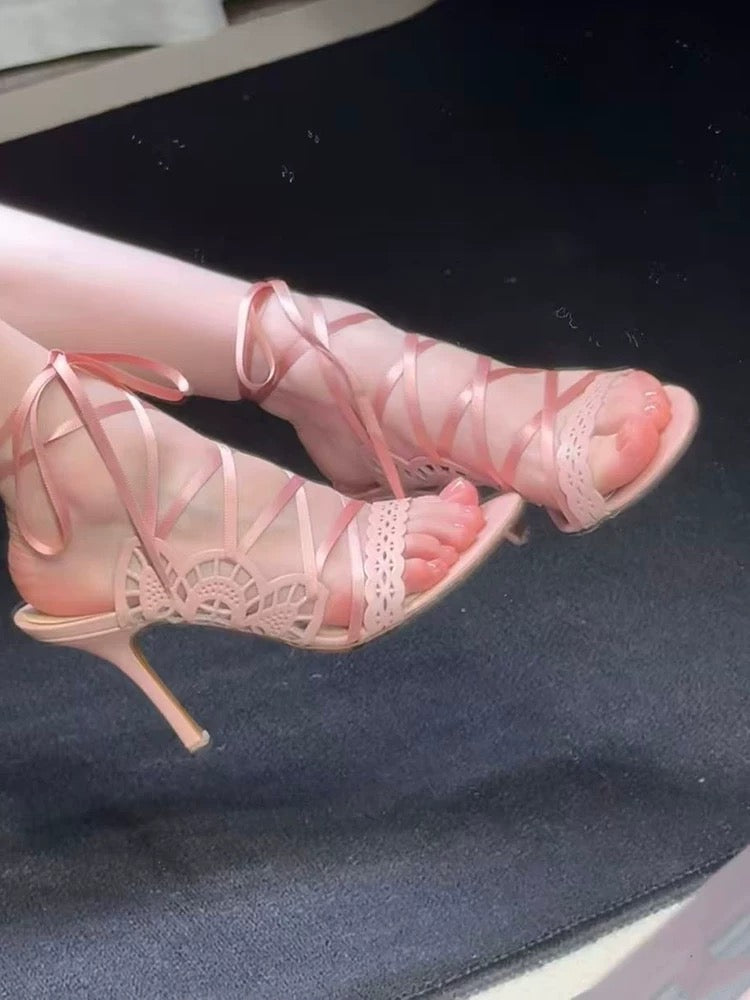 Vintage 2026 New Women Cross Strap High Heels Sandals
