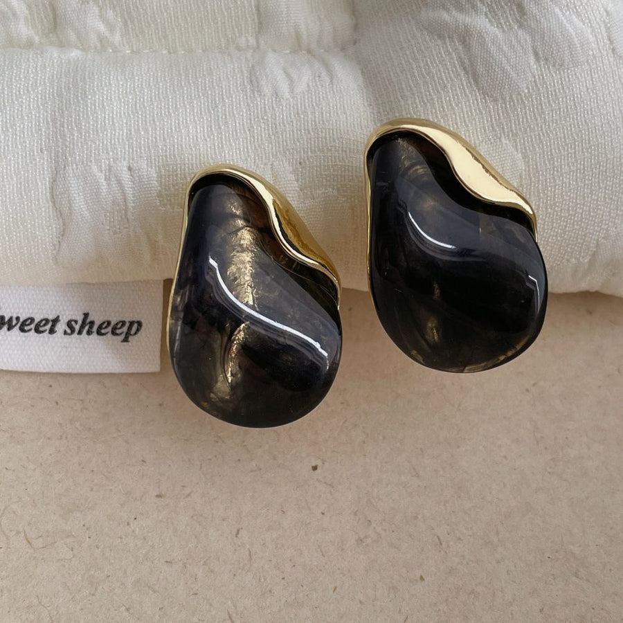 Retro Brown Stud Earrings - Chinese Style Maillard Resin Alloy
