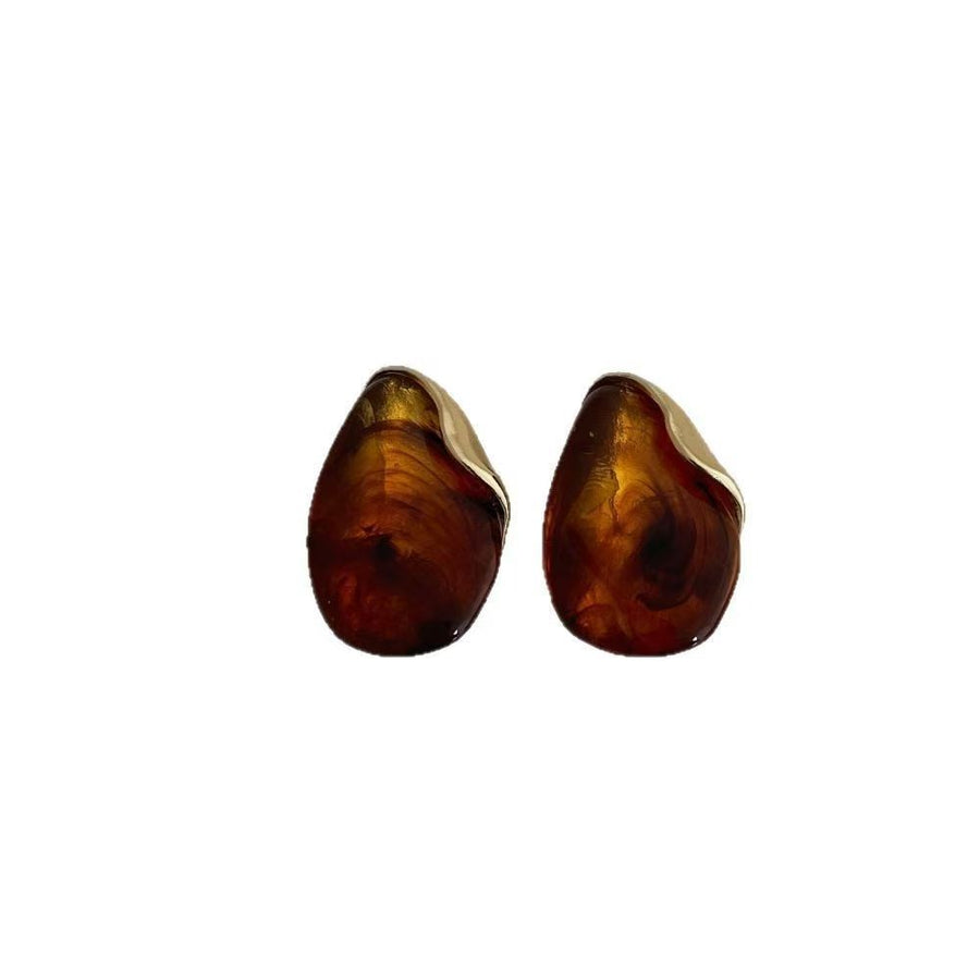 Retro Brown Stud Earrings - Chinese Style Maillard Resin Alloy