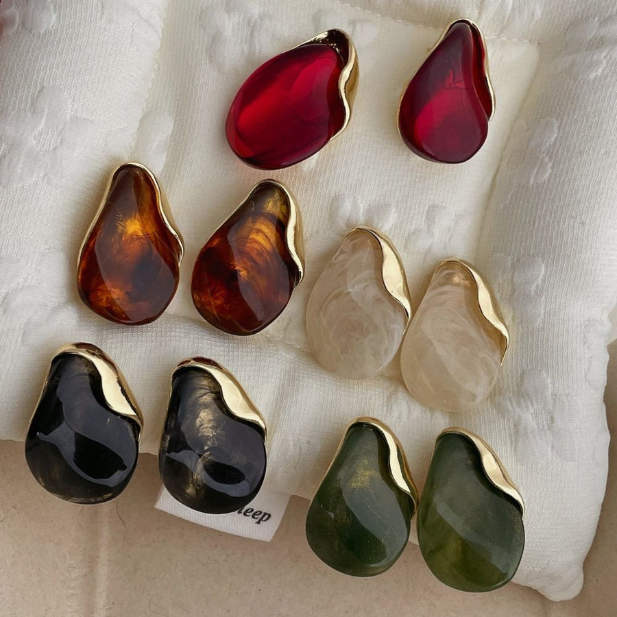 Retro Brown Stud Earrings - Chinese Style Maillard Resin Alloy