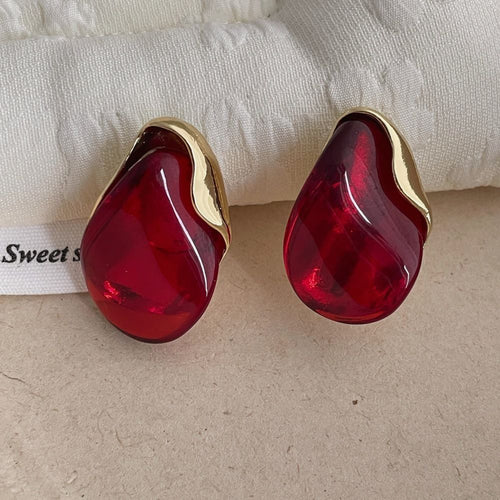 Retro Brown Stud Earrings - Chinese Style Maillard Resin Alloy