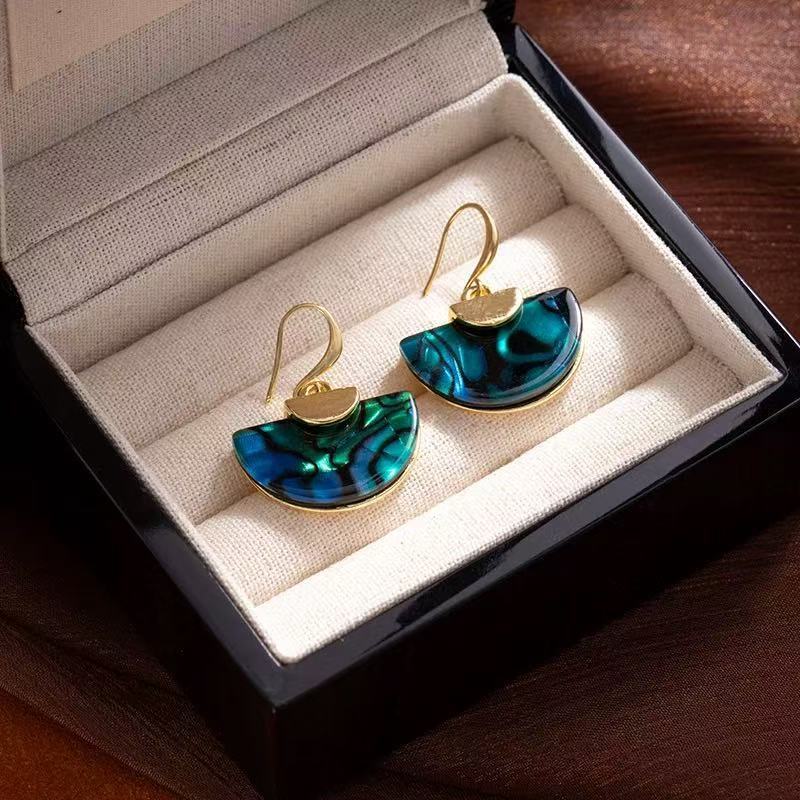 Abalone Shell Fan Shape Earrings for Women - Light Luxury Dangle