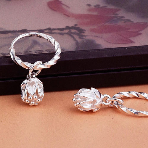 9999 Pure Silver Earrings for Women - Lotus Shaped Ear Cuffs