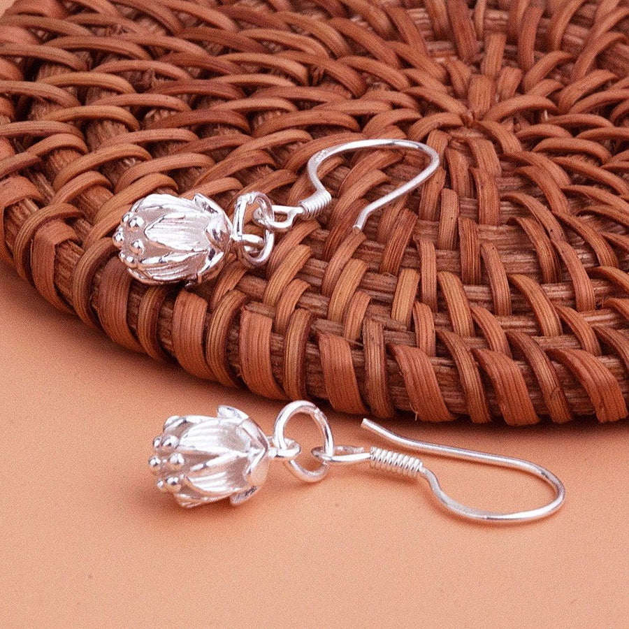 9999 Pure Silver Earrings for Women - Lotus Shaped Ear Cuffs