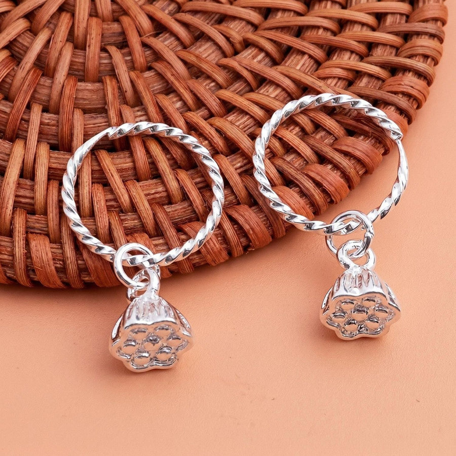 9999 Pure Silver Earrings for Women - Lotus Shaped Ear Cuffs