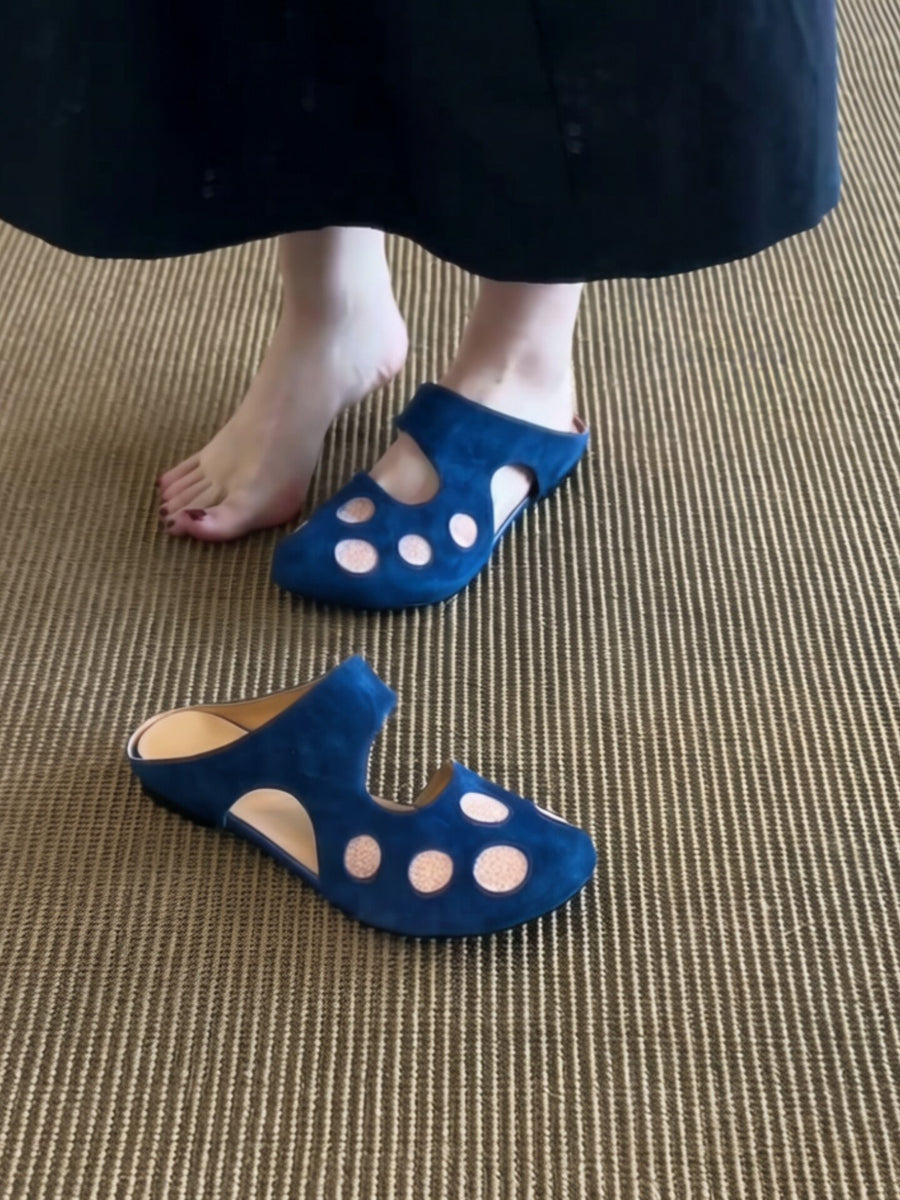 Cute Retro Polka Dot Hollow Closed Toe Mules for Women