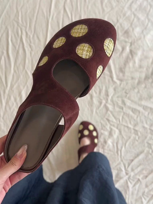 Cute Retro Polka Dot Hollow Closed Toe Mules for Women