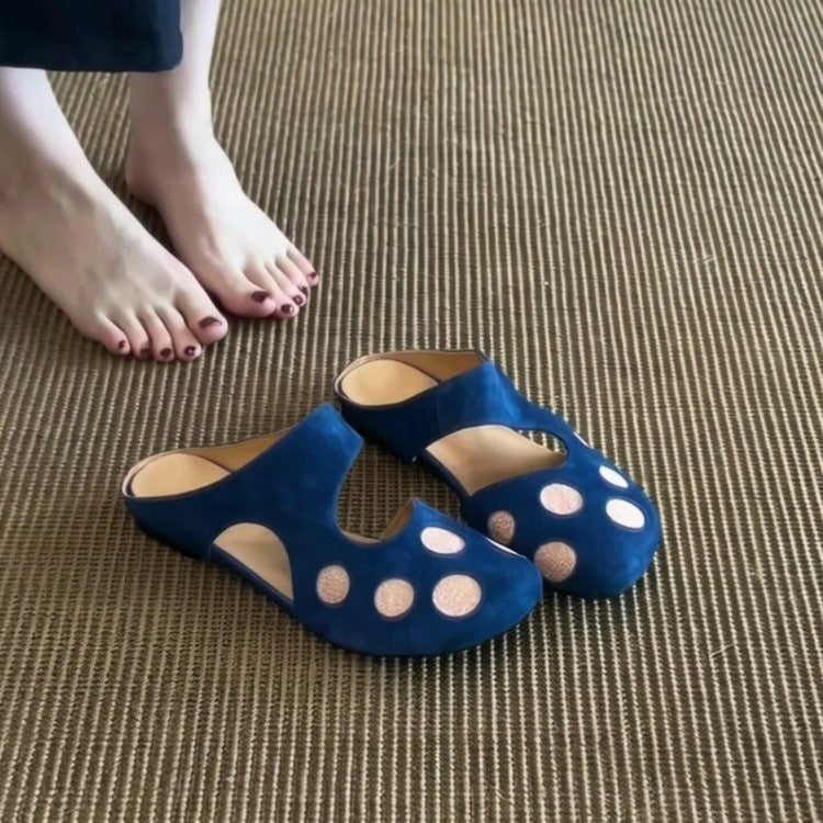 Cute Retro Polka Dot Hollow Closed Toe Mules for Women