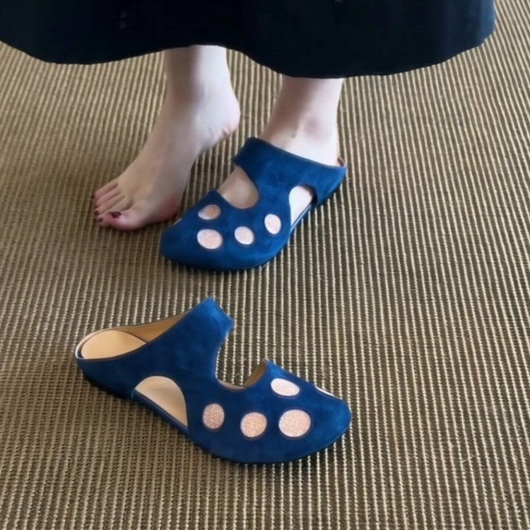 Cute Retro Polka Dot Hollow Closed Toe Mules for Women