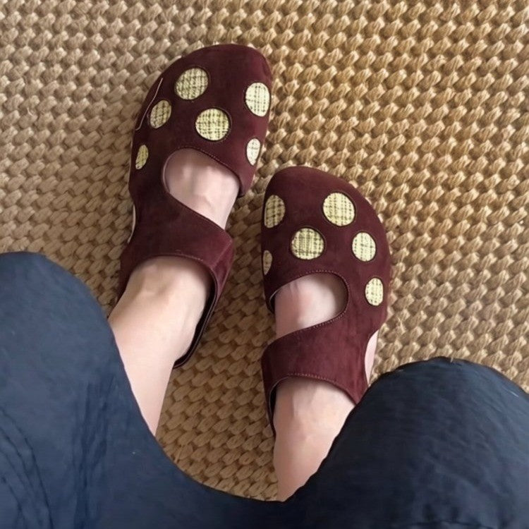 Cute Retro Polka Dot Hollow Closed Toe Mules for Women