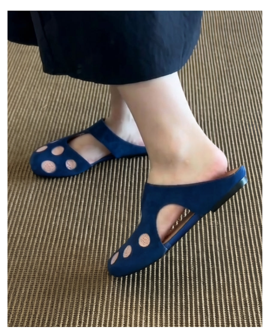 Cute Retro Polka Dot Hollow Closed Toe Mules for Women