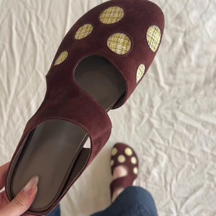 Cute Retro Polka Dot Hollow Closed Toe Mules for Women