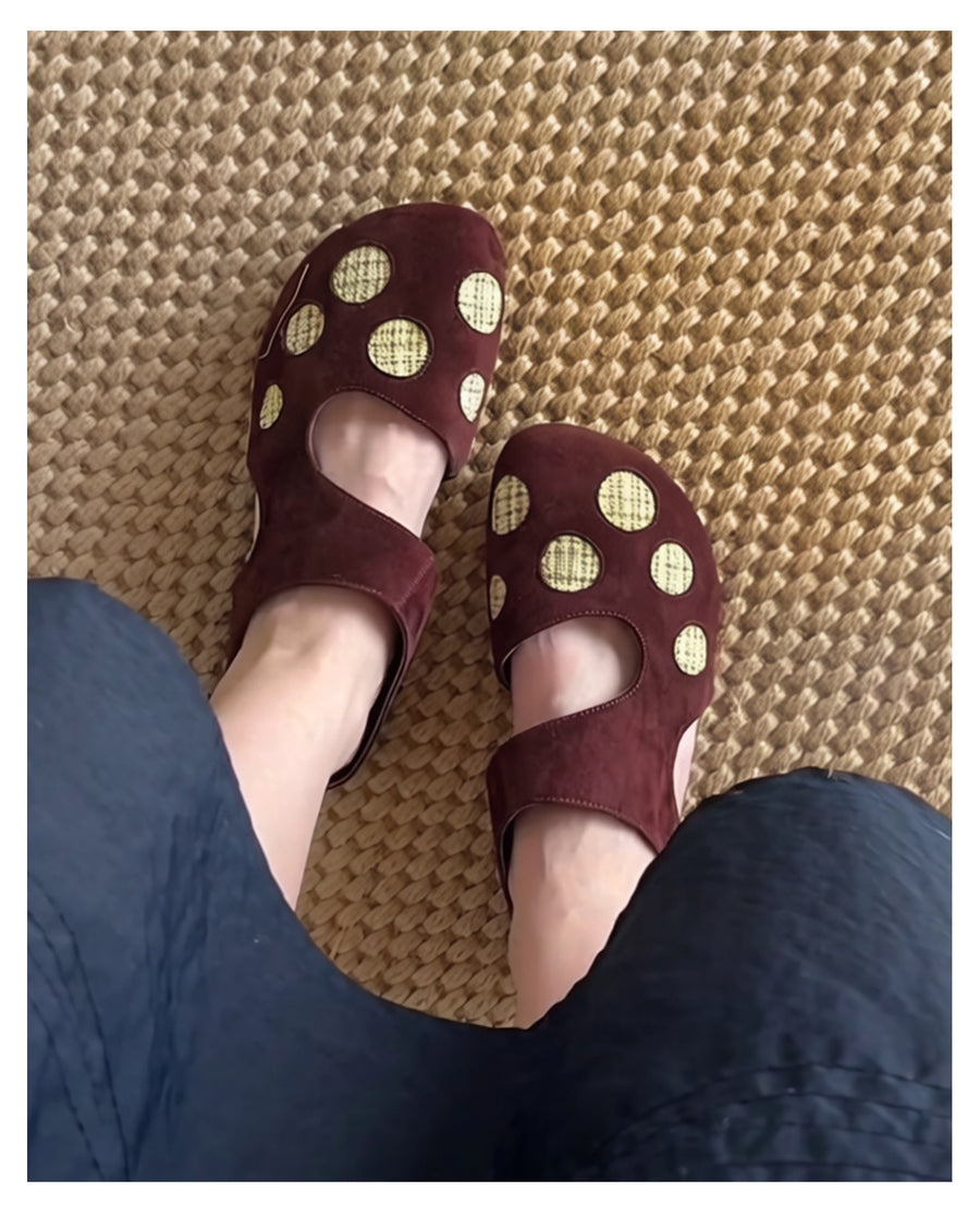 Cute Retro Polka Dot Hollow Closed Toe Mules for Women