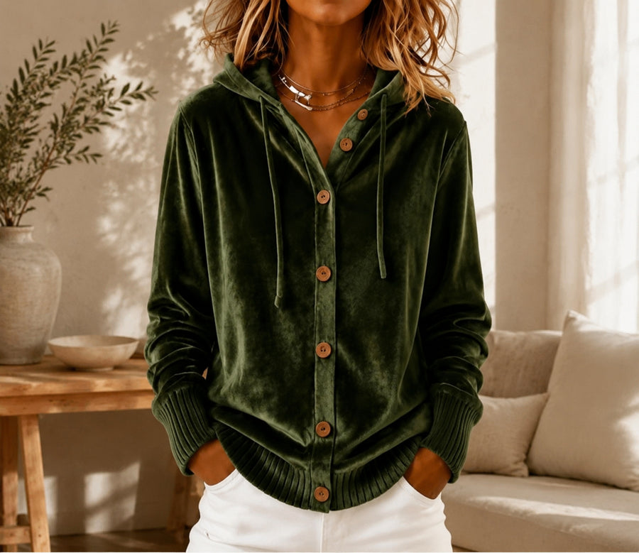 Women Vintage Velvet Hoodie Blouse - Casual Long Sleeve Shirt