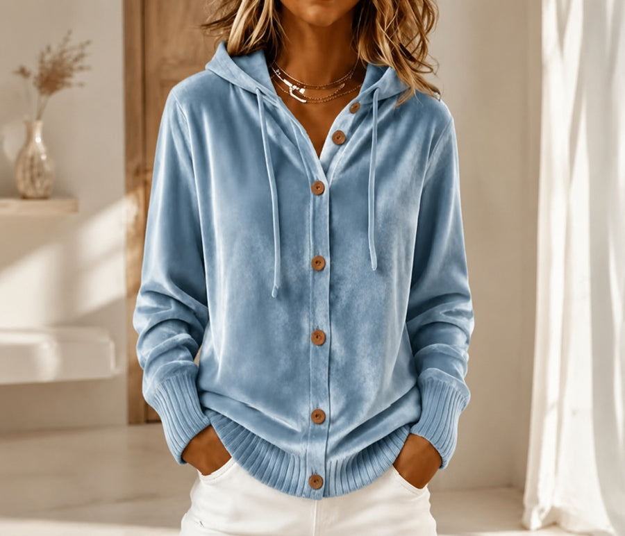 Women Vintage Velvet Hoodie Blouse - Casual Long Sleeve Shirt