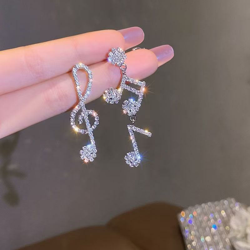 S925 Sterling Silver Asymmetrical Music Note Earrings