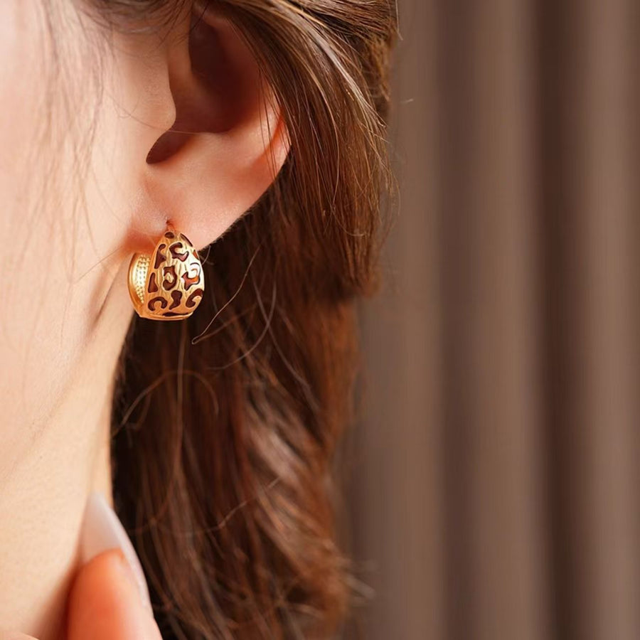 Elegant Vintage Leopard Print Round Bead Ear Cuffs for Daily Wear