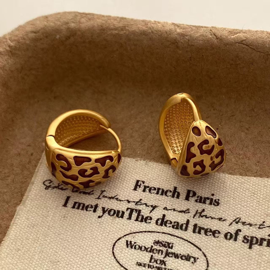 Elegant Vintage Leopard Print Round Bead Ear Cuffs for Daily Wear