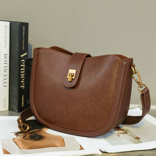 Genuine Leather Women's Bag - High-End Cowhide Saddle Bag