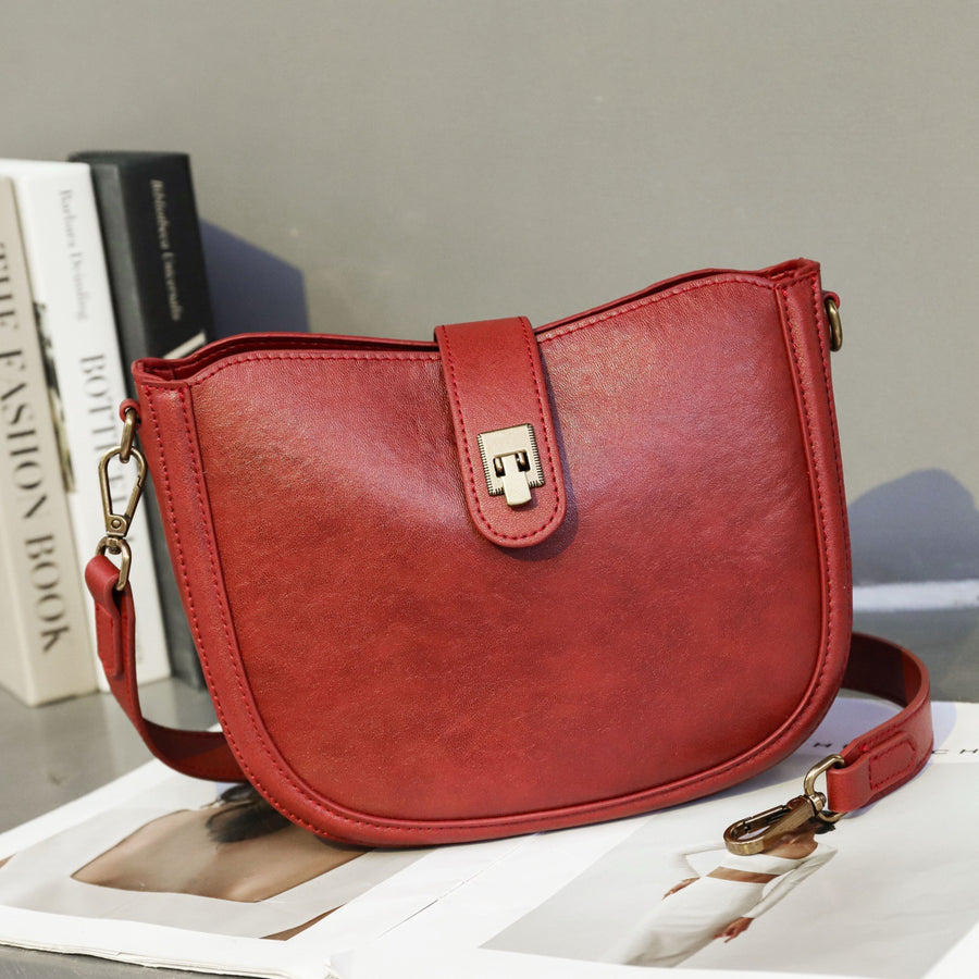 Genuine Leather Women's Bag - High-End Cowhide Saddle Bag